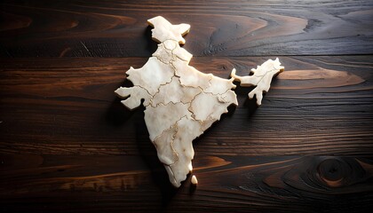 Light Beige India Map On Dark Brown Wood Background, India Map States
