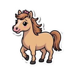 Cute cartoon horse with pink flower isolated on a transparent background