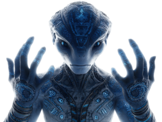Alien encounter in futuristic setting sci-fi character portrait. Isolated on transparent background, png.