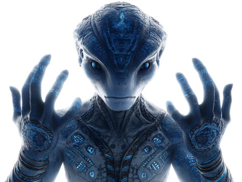 Alien encounter in futuristic setting sci-fi character portrait. Isolated on transparent background, png.