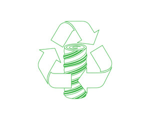 Green Recycle Symbol with Twisted Paper Roll, Eco Friendly Design, Waste Recycling, Vector Illustration