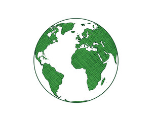Green World Map Globe Sketch Style Earth Continents Illustration Vector