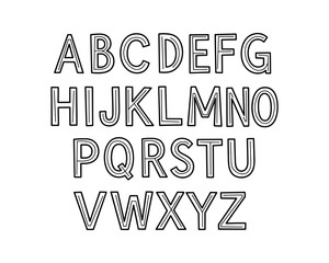 Hand-Drawn Uppercase Alphabet Letters with Double Line Style Design Vector Illustration