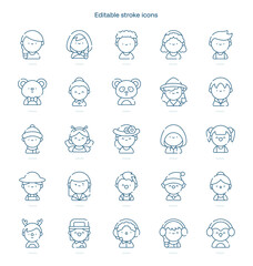 Avatars stroke icon. Avatars line icon set. editable stroke icon pack