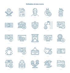 Bankruptcy stroke icon. Bankruptcy line icon set. editable stroke icon pack