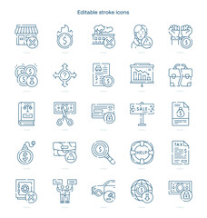 Bankruptcy stroke icon. Bankruptcy line icon set. editable stroke icon pack