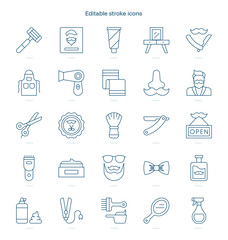 Barber shop stroke icon. Barber shop line icon set. editable stroke icon pack