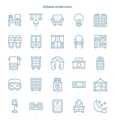 Bedroom stroke icon. Bedroom line icon set. editable stroke icon pack