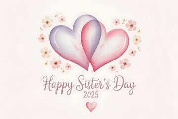 Two watercolor hearts and flowers celebrating sisters day