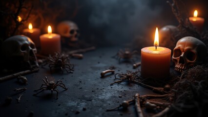 Halloween candlelight background with spiderweb shadows