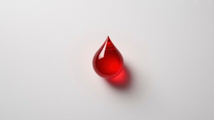 Fototapeta premium Single Red Drop of Blood on White Background Medical, Health, and Donation Concept