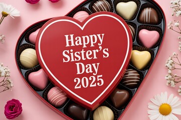 Heart shaped box of chocolates for happy sisters day celebration