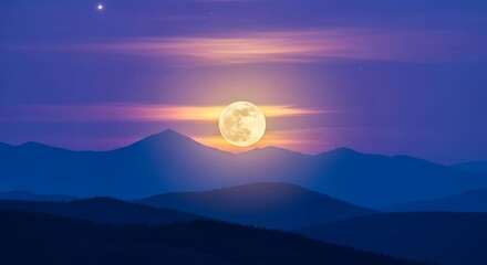 Majestic moon rising over a mountain range.