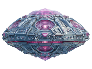 Futuristic ufo encounter outer space 3d model cosmic aerial sci-fi. Isolated on transparent background, png.