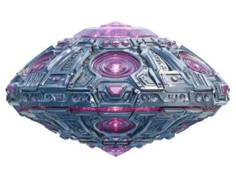 Futuristic ufo encounter outer space 3d model cosmic aerial sci-fi. Isolated on transparent background, png.