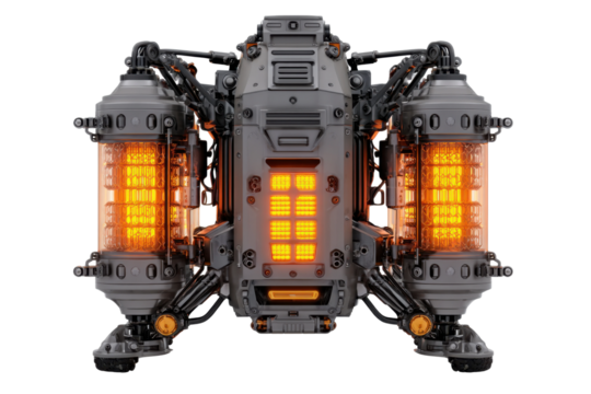 Futuristic jet engine design workshop 3d render industrial close-up. Isolated on transparent background, png.