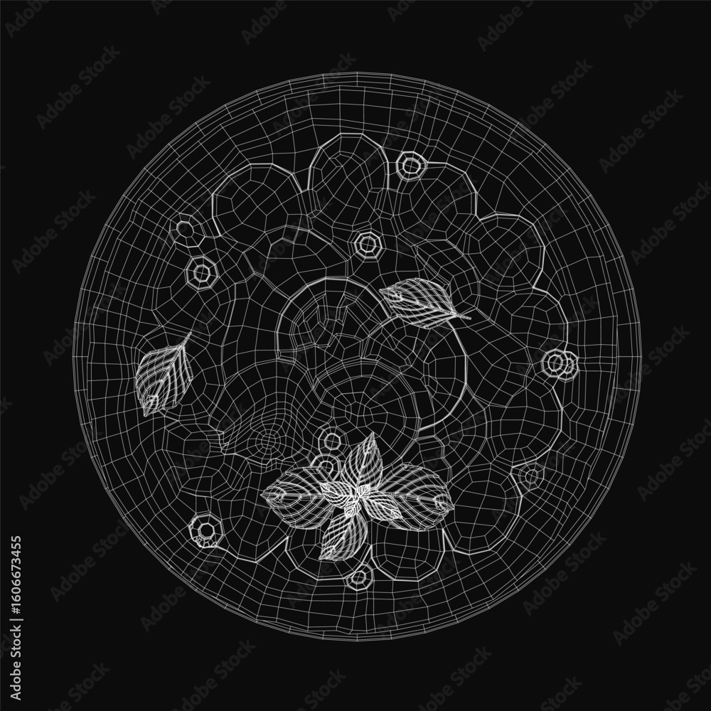 Poster a black and white contour drawing of a pizza slice stands out against a dark background with bold co