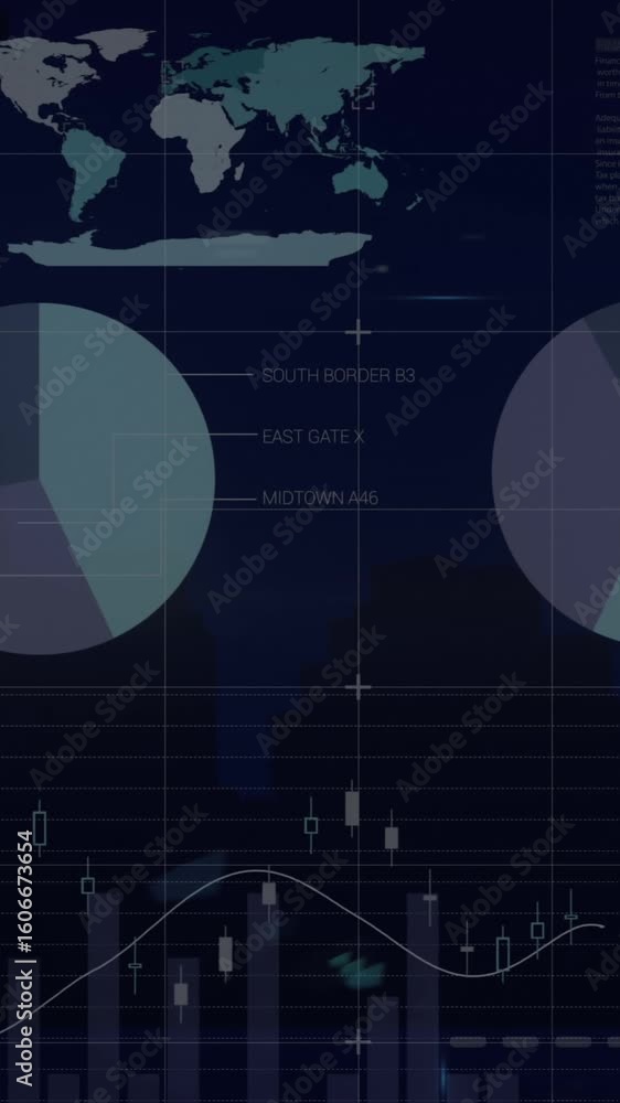 Poster animation of statistical data processing against computer server room