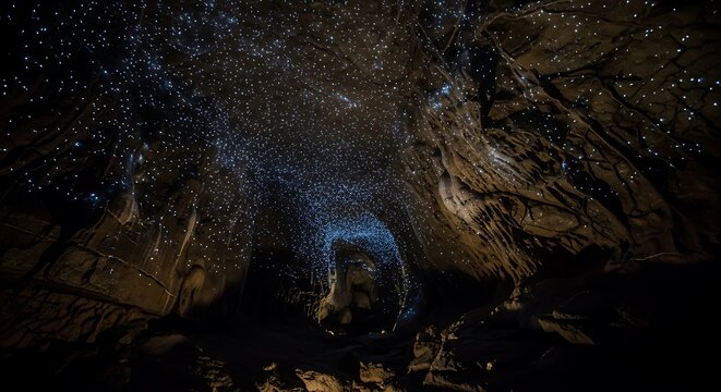 Photo of glowworms illuminate the waitomo cave in new zealand