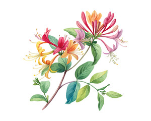 watercolor Honeysuckle Branch vector illustration isolated on white background