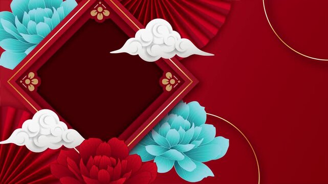 Chinese New Year video with blank square red paper for decorations.