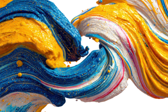 Close-up of vibrant swirls in abstract art studio digital image. Isolated on transparent background, png.