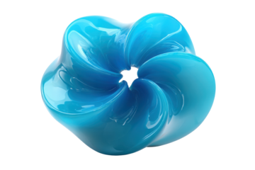 Modern indoor art gallery featuring dynamic blue sculptures. Isolated on transparent background, png.