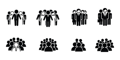People Group Icons Set, Crowd Pictogram Collection, Teamwork Concept, Isolated Silhouette, Vector Illustration