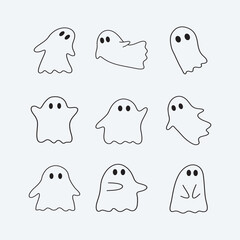 Ghost cute simple hand drawing element set