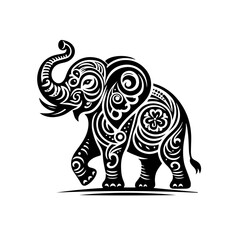 Fototapeta premium An ornate elephant illustration with tribal patterns isolated on white background