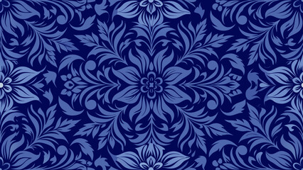 Vector illustration dark blue background with floral ornament Seamless damask wallpaper for Presentations marketing, decks, ads, books covers, Digital interfaces,colours, cyan, damask, elegance,