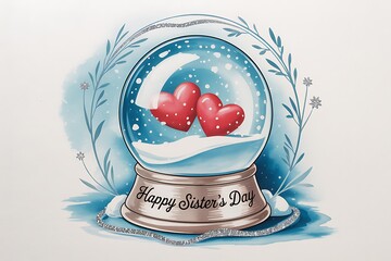 Romantic snow globe with hearts and winter scenery