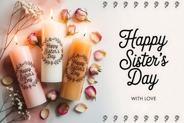 Happy sisters day with decorative candles and rose petals