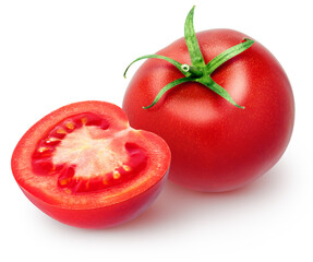 Whole and half of tomatoes isolated on white background