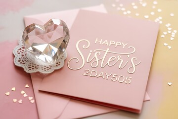 Happy sisters day card with crystal accent and glitter