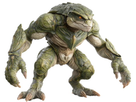 3d fantasy realm epic battle of a mythical stone creature. Isolated on transparent background, png.