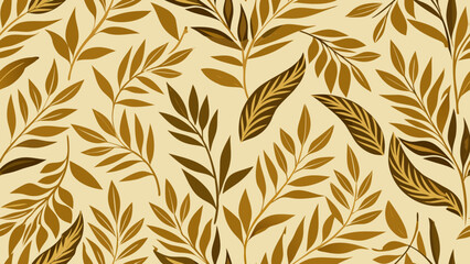 Vector illustration golden Seamless pattern with hand drawn branches and leaves for Fashionable textile, book covers, gold - metal, drawing - art product, bunch of flowers, bridal shower, seamless