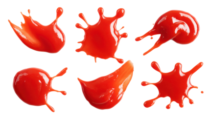Dynamic red paint splashes on art creation studio. Isolated on transparent background, png.