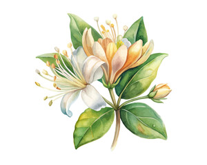 watercolor honeysuckle vector illustration isolated on white background