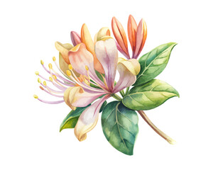 watercolor honeysuckle vector illustration isolated on white background