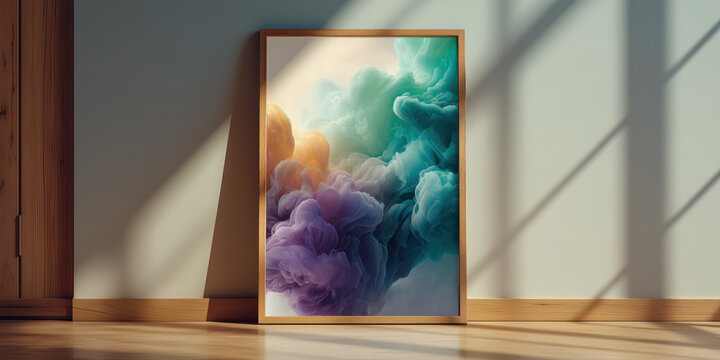 Artistic Poster Frame with Colorful Abstract Clouds


