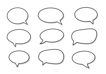 Obraz premium A collection of nine empty speech bubbles with black outlines arranged in a grid pattern on a white background