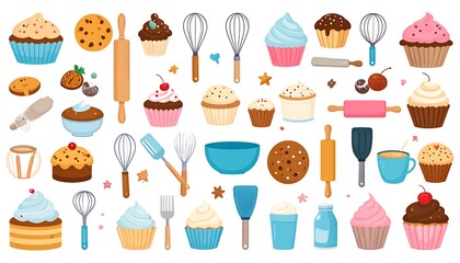 Colorful collection of baking tools and treats