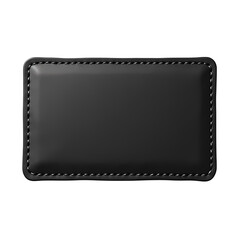 A black leather rectangle with stitching and metal rivets isolated on transparent background