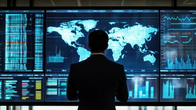 Businessman observing global data - Powered by Adobe