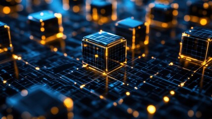 Abstract digital cubes on circuit board