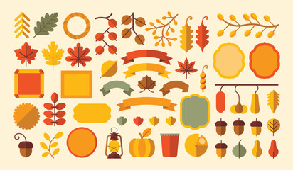 Pixel Art Autumn Elements Decorative Collection For Seasonal Design	