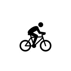 Fototapeta premium Simple black silhouette of a person cycling on a bicycle, isolated on a white background, representing healthy activity and sport.