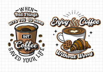 Hand-drawn coffee lettering typography. Coffee quotes phrase background illustration.