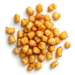 Golden Brown Tater Tots Piled on White Background
